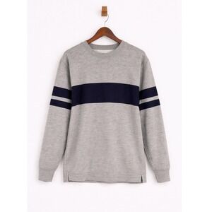 J.Crew Always Gray Navy Blue Striped Cotton Crewneck Sweatshirt Mens Small